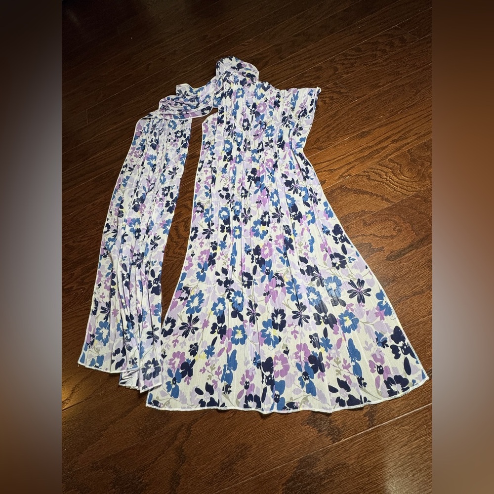 Floral Patterned Scarf in Purple and Blue 87” L